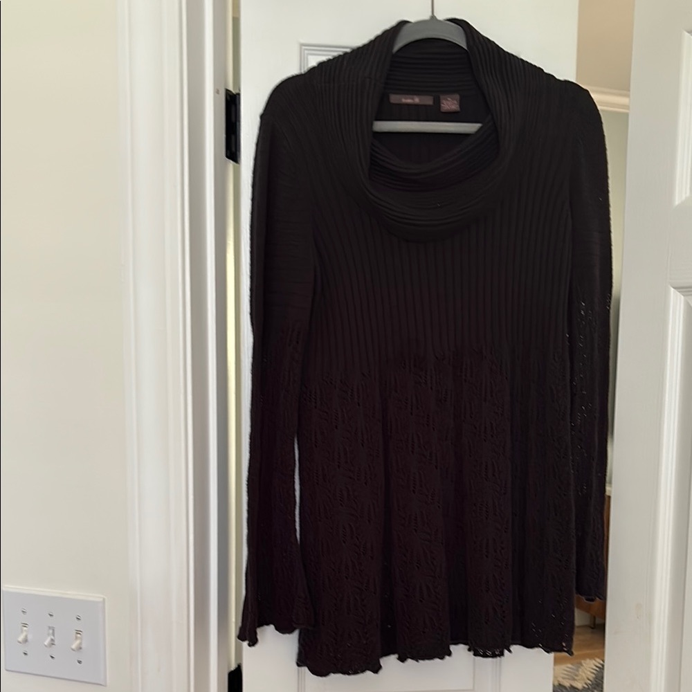 Chic Brown Crochet Cowl Neck Sweater